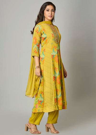 Variyali Green Chinnon Anarkali Suit