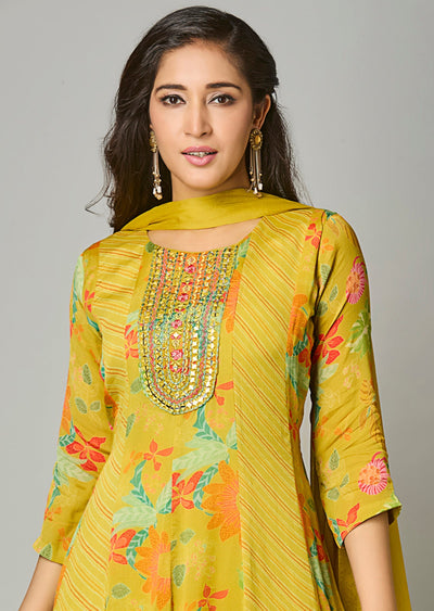 Variyali Green Chinnon Anarkali Suit