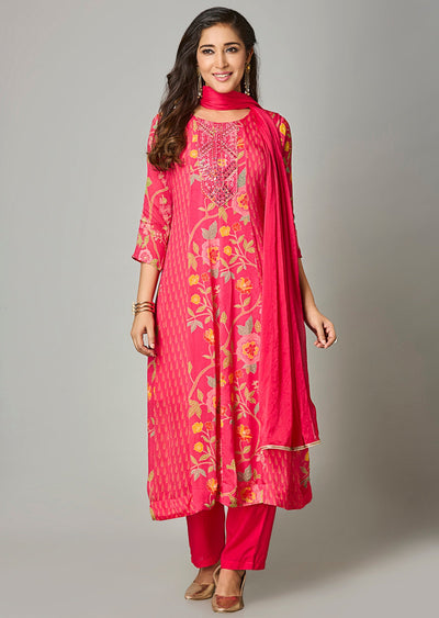 Pink Chinnon Anarkali Suit