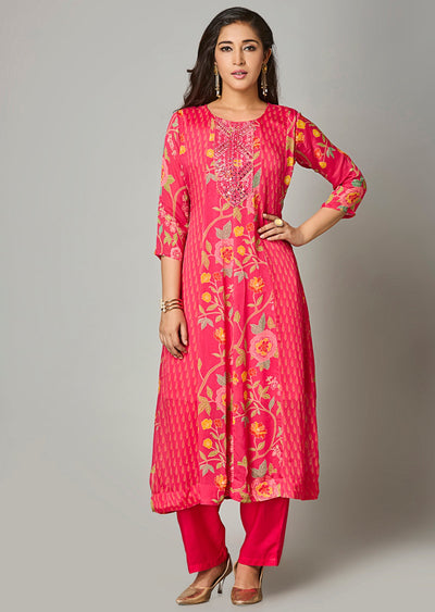 Pink Chinnon Anarkali Suit