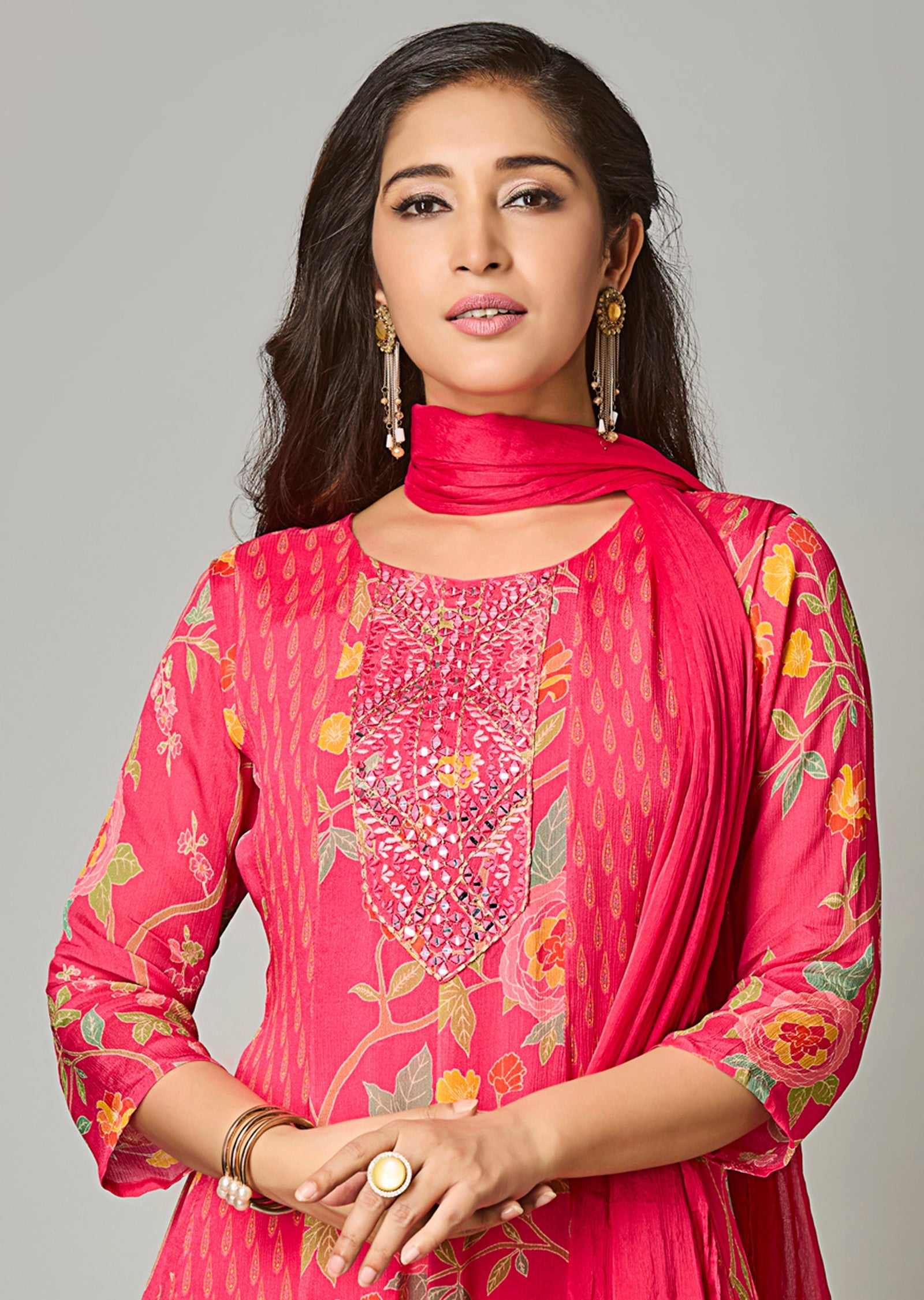 Pink Chinnon Anarkali Suit