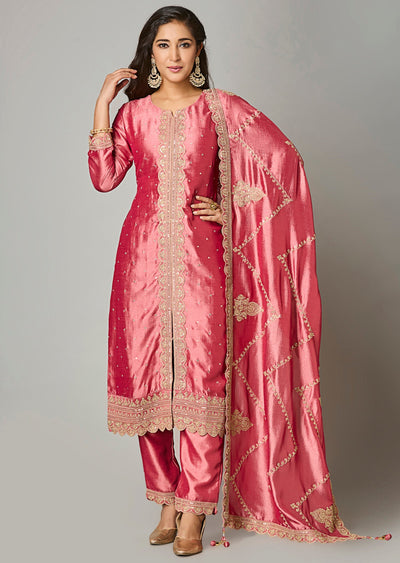 Onion Pink Silk Straight Cut Suit