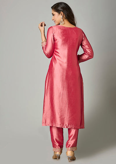 Onion Pink Silk Straight Cut Suit