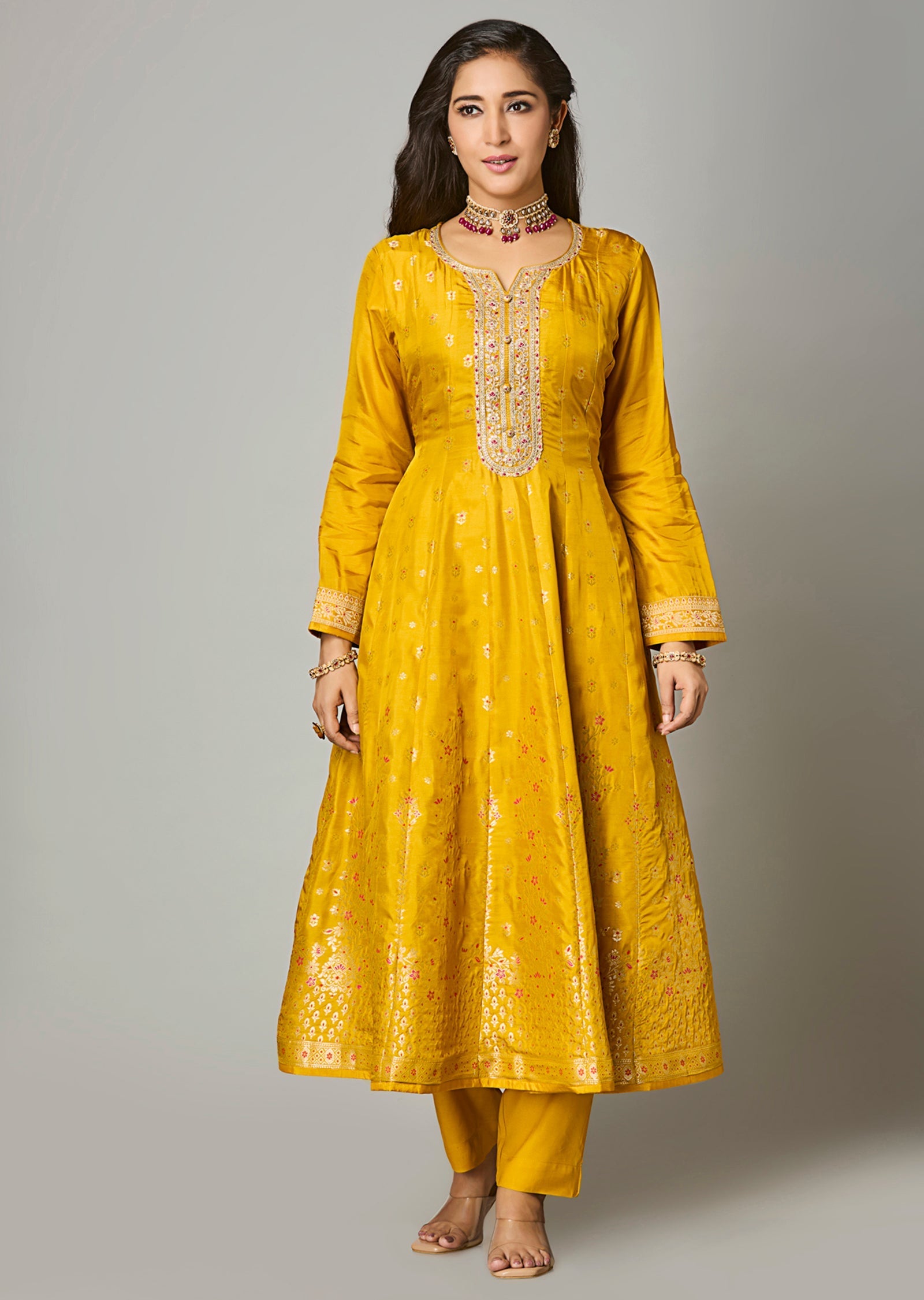 Yellow Silk Anarkali Suit