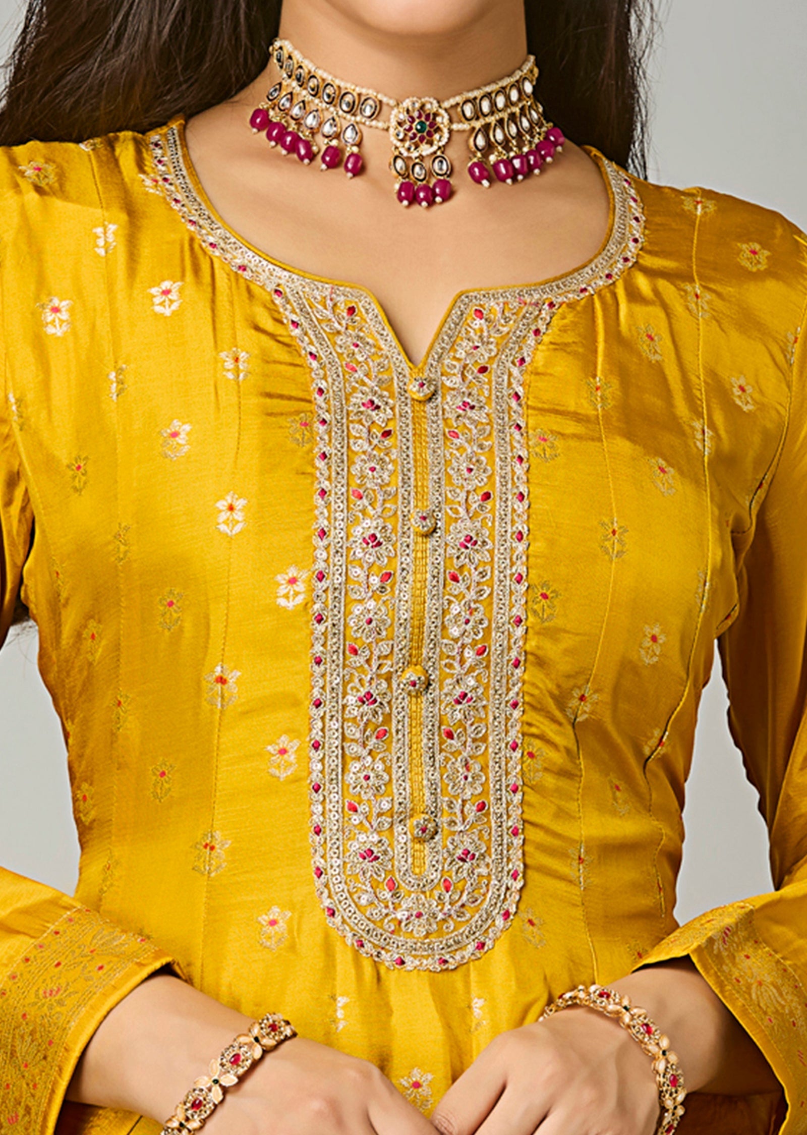 Yellow Silk Anarkali Suit