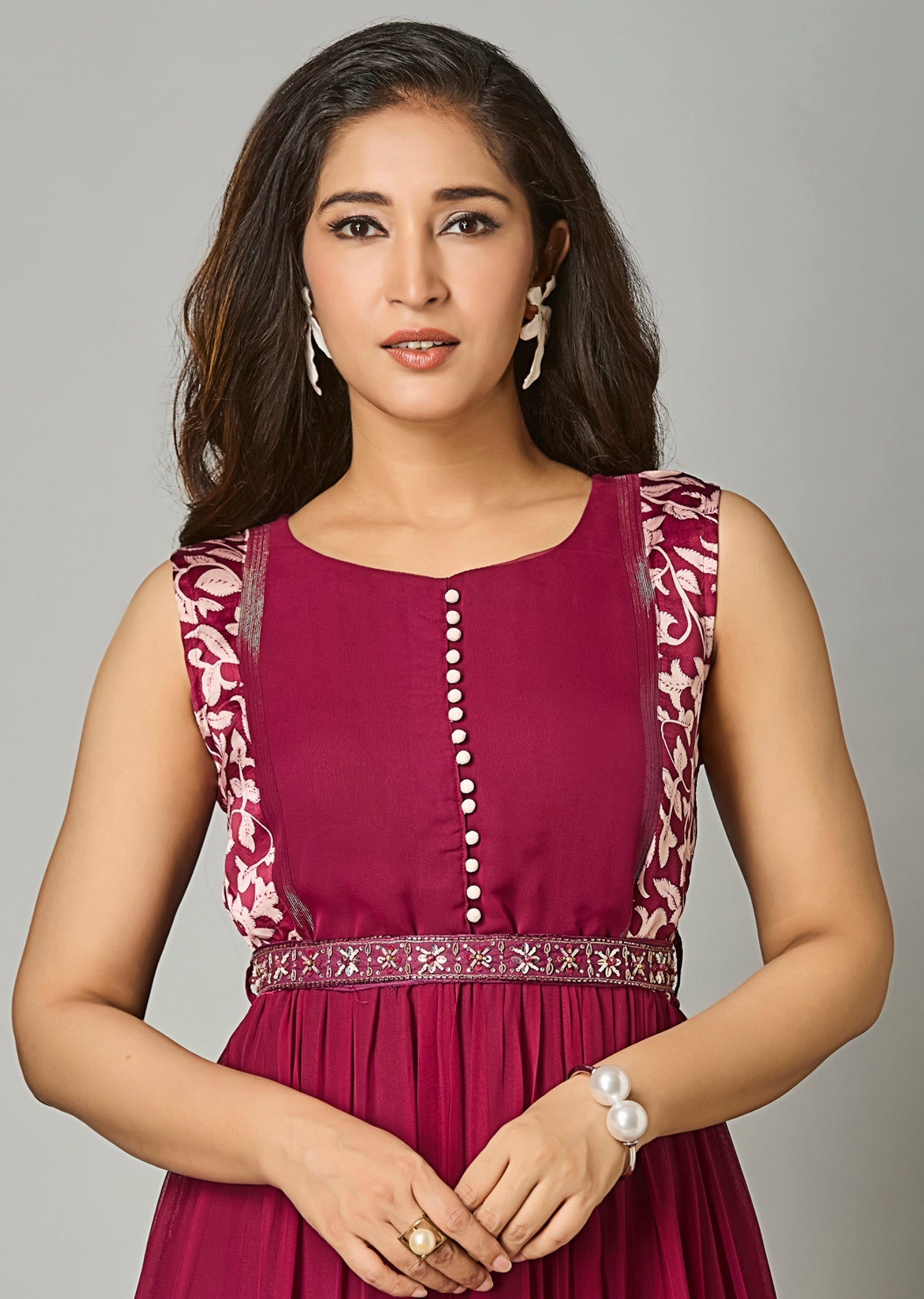 Magenta Georgette Long Dress