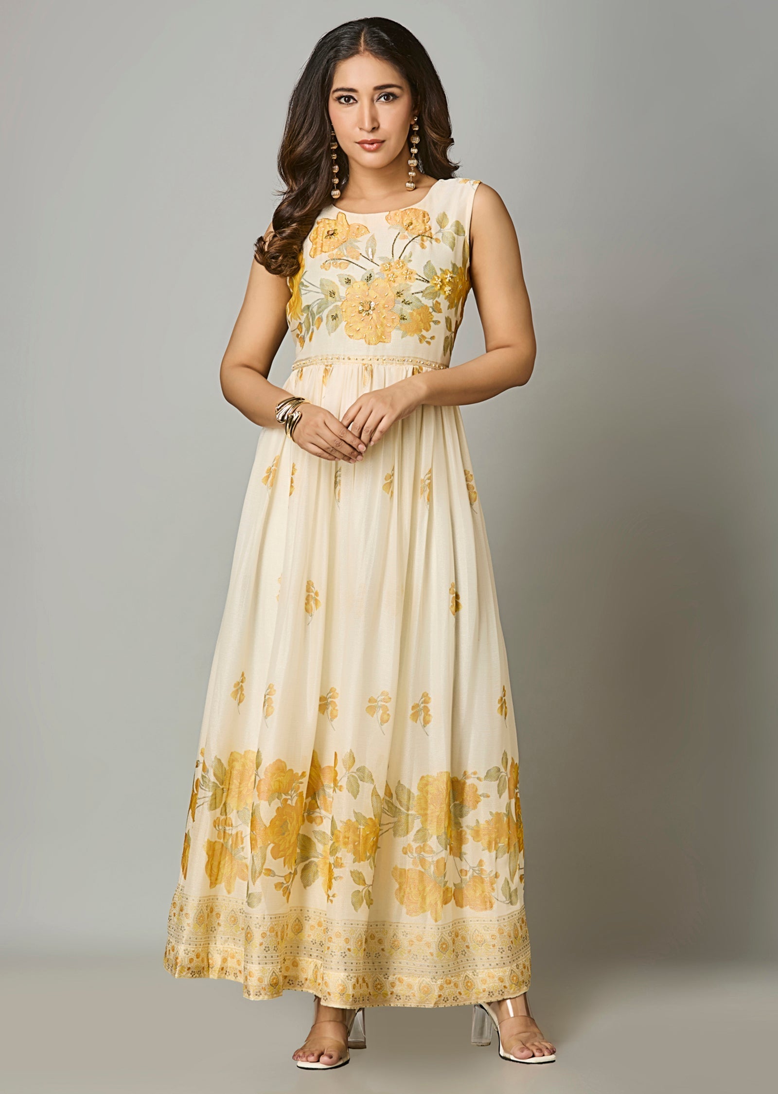 Biege Chiffon Long Dress