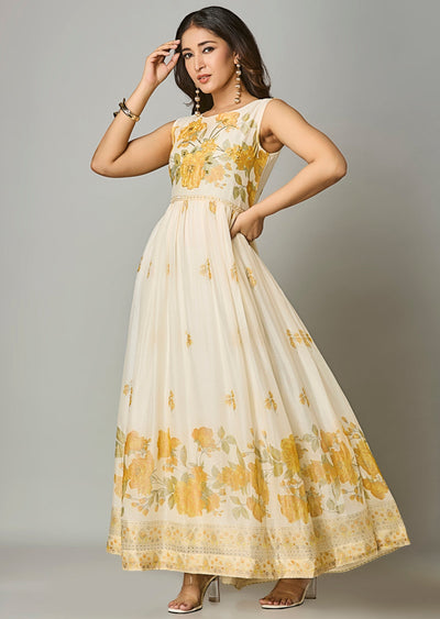 Biege Chiffon Long Dress