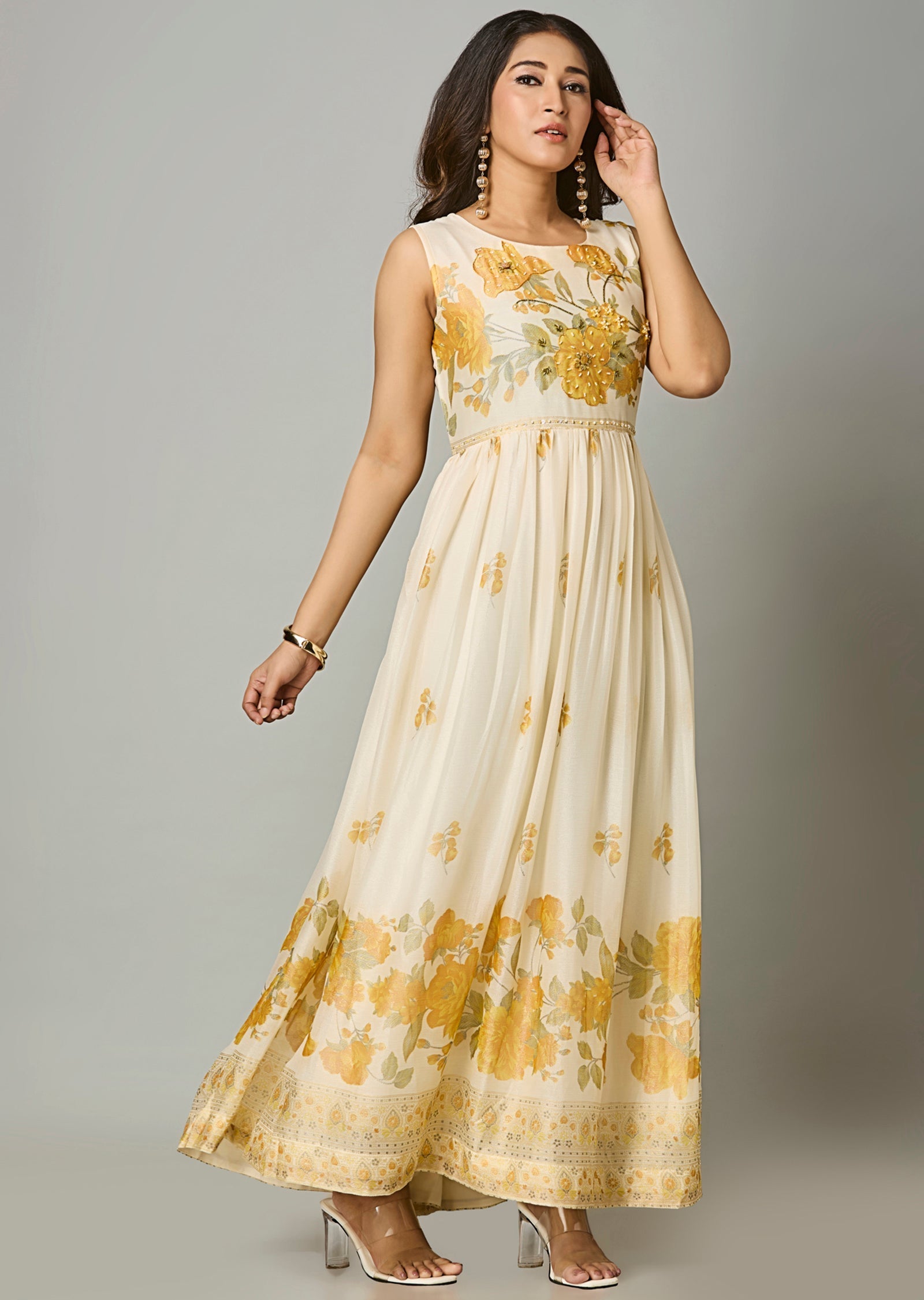 Biege Chiffon Long Dress