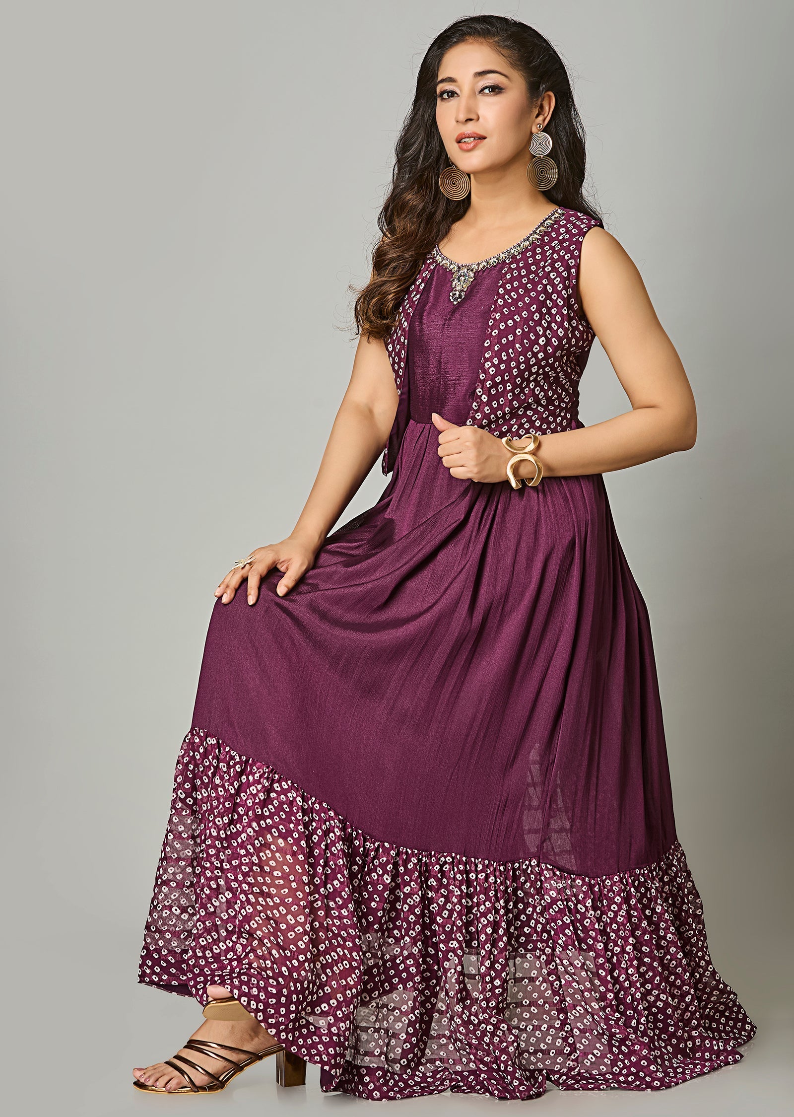 Wine Silk Long Dress