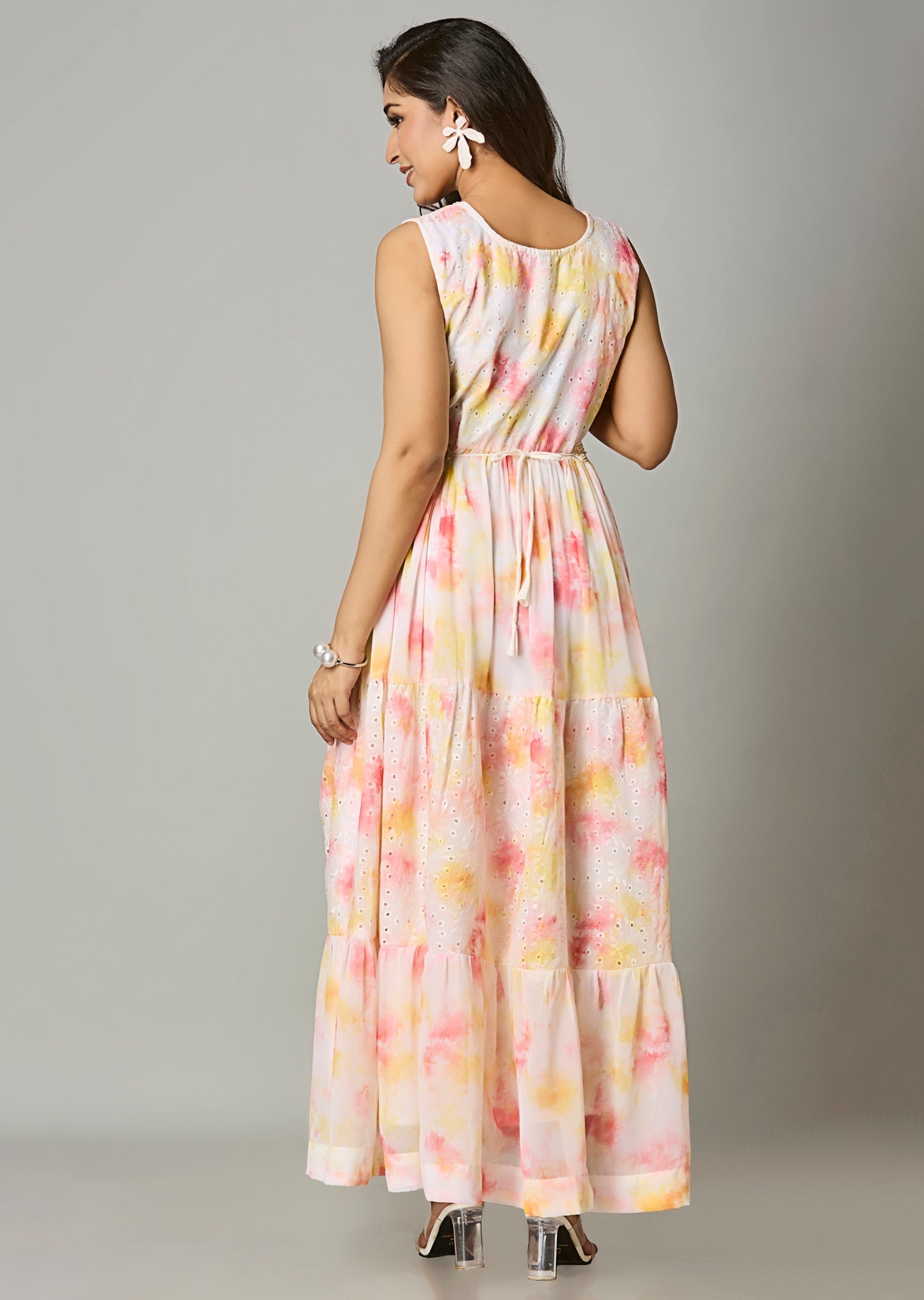 Off White Georgette Long Dress