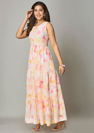 Off White Georgette Long Dress