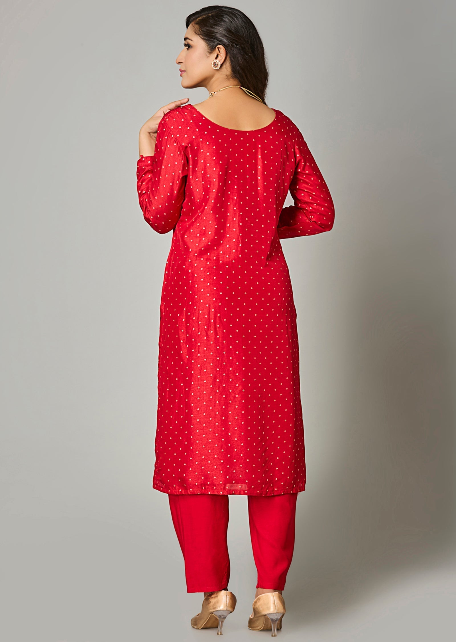 Red Silk Straight Cut Suit