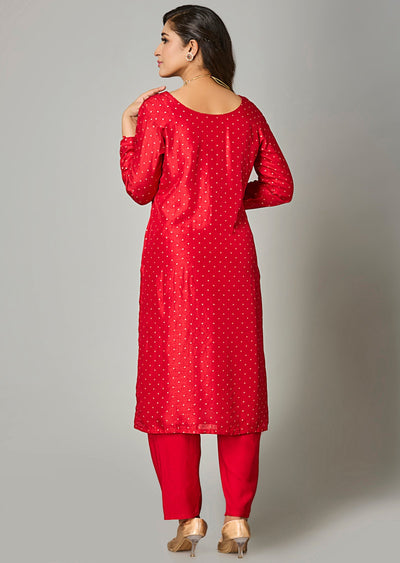 Red Silk Straight Cut Suit