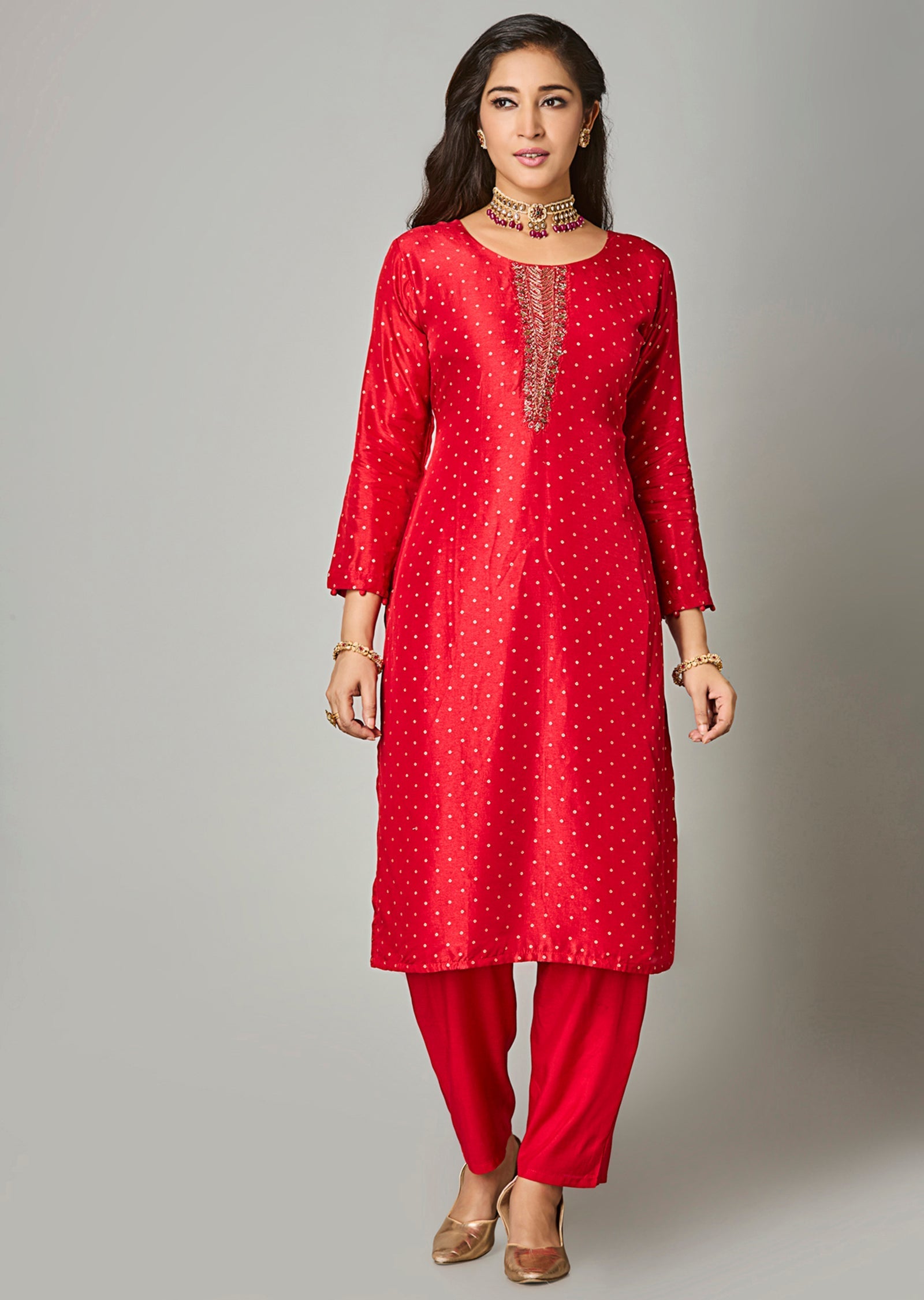 Red Silk Straight Cut Suit