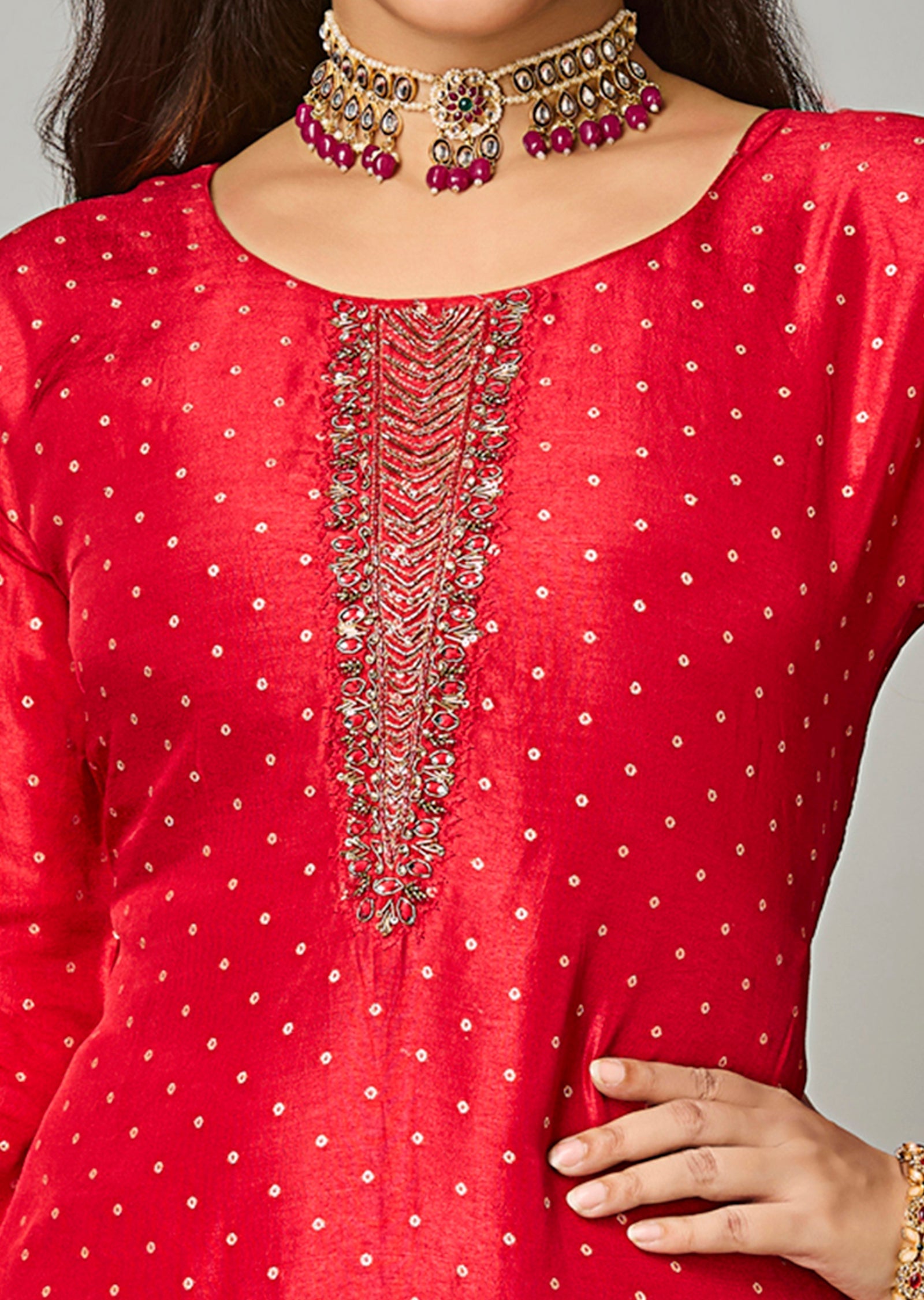 Red Silk Straight Cut Suit