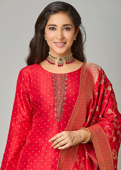 Red Silk Straight Cut Suit