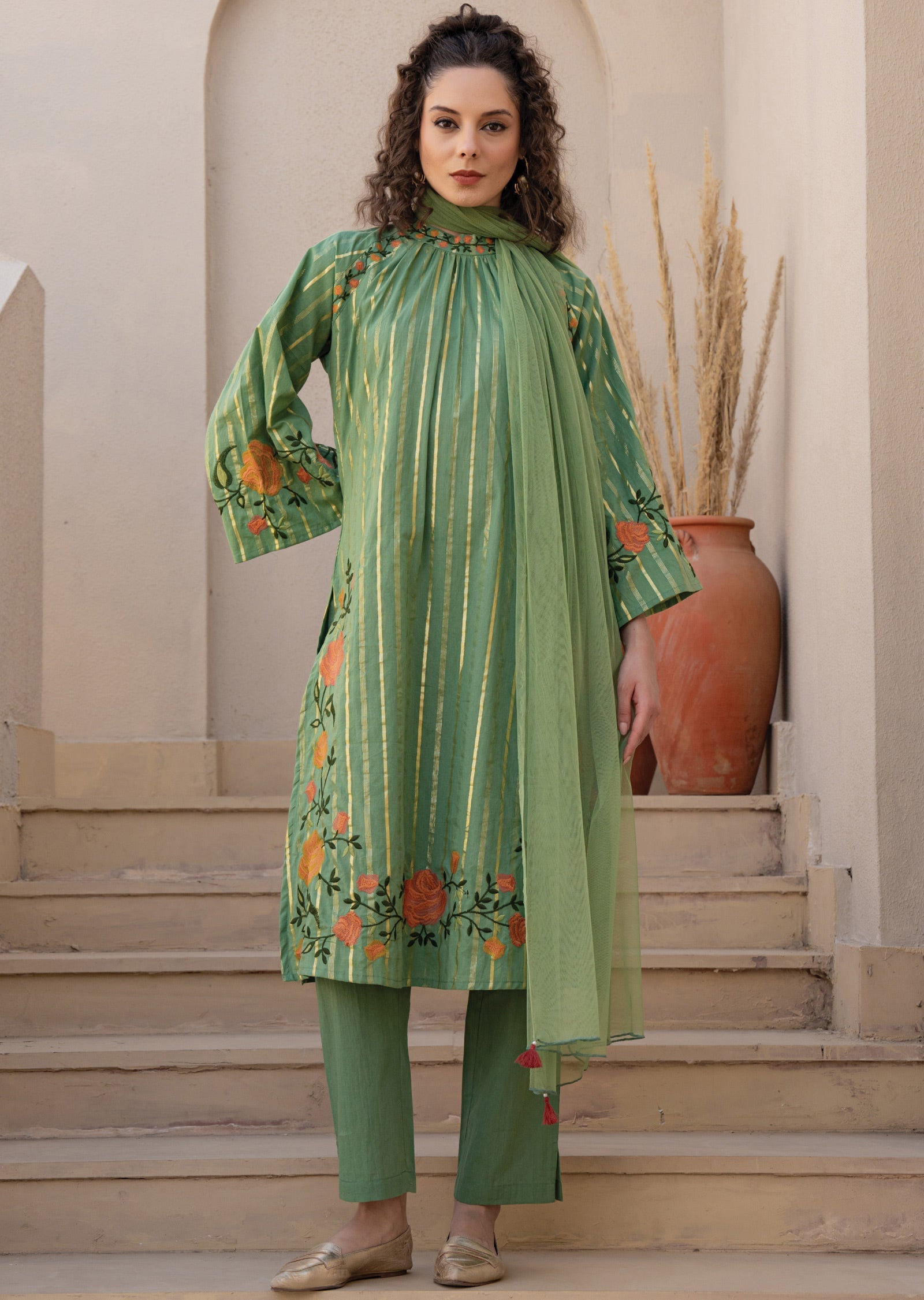 Dusty Green Cotton Straight Cut Suit