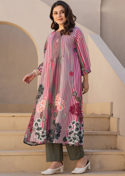 Mehndi Green Cotton Straight Cut Kurti Set