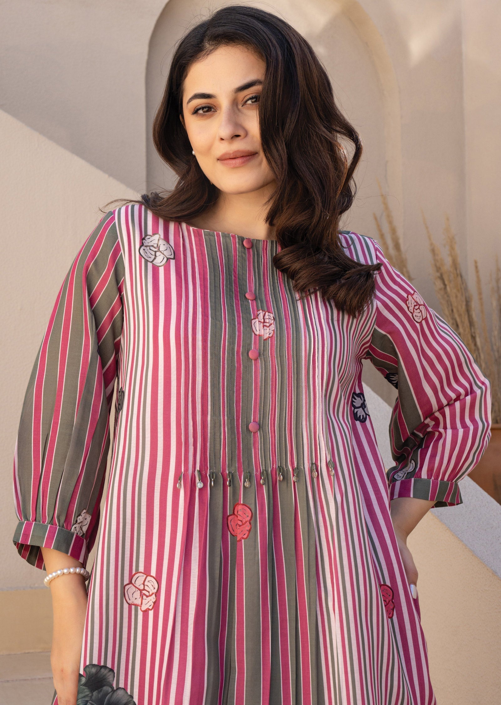 Mehndi Green Cotton Straight Cut Kurti Set