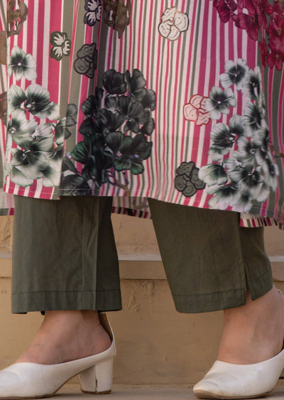 Mehndi Green Cotton Straight Cut Kurti Set