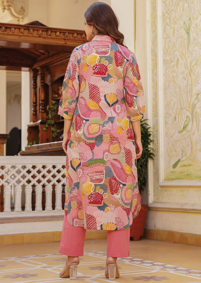 Pink Cotton Straight Cut Kurti Set