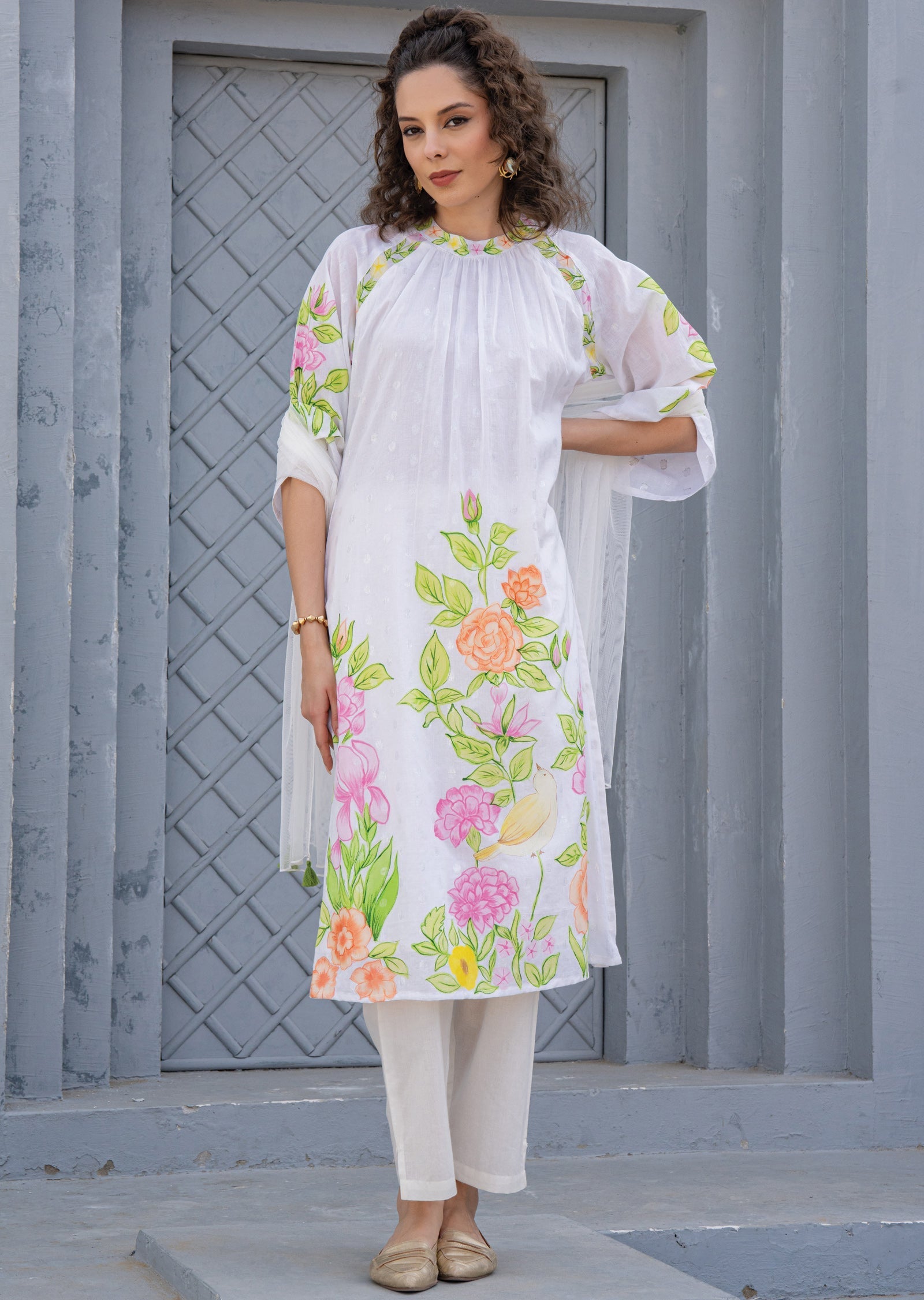 Off White Cotton Straight Cut Suit