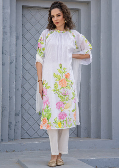 Off White Cotton Straight Cut Suit