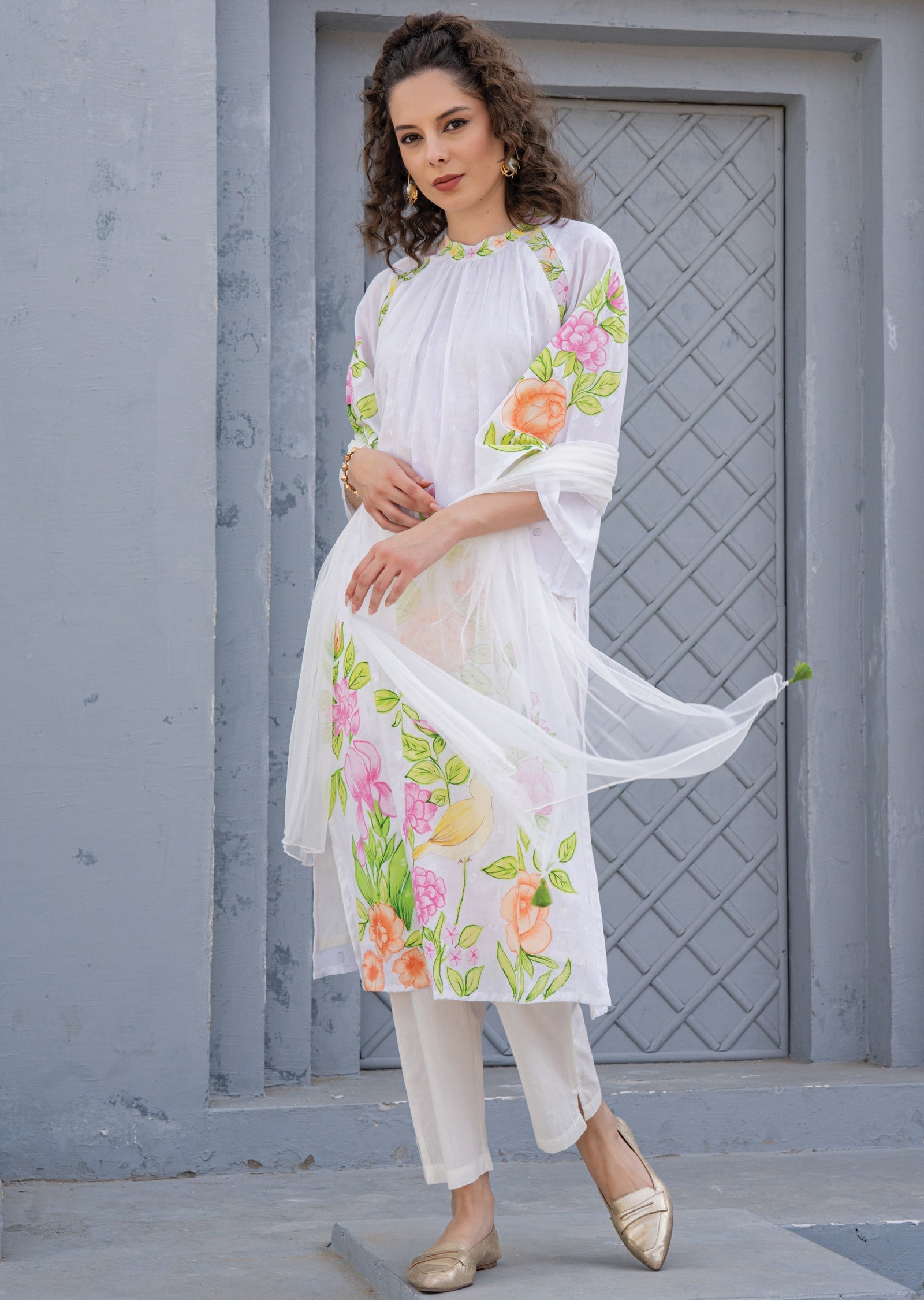 Off White Cotton Straight Cut Suit