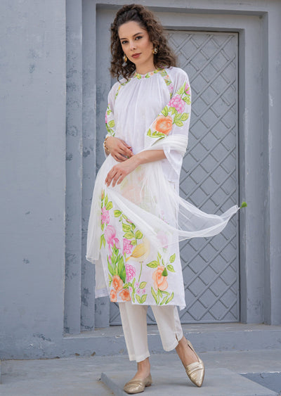 Off White Cotton Straight Cut Suit