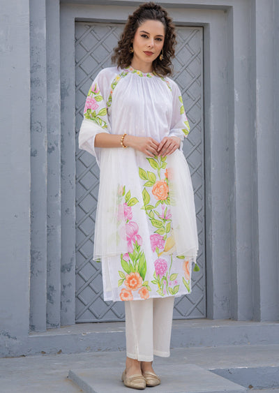 Off White Cotton Straight Cut Suit