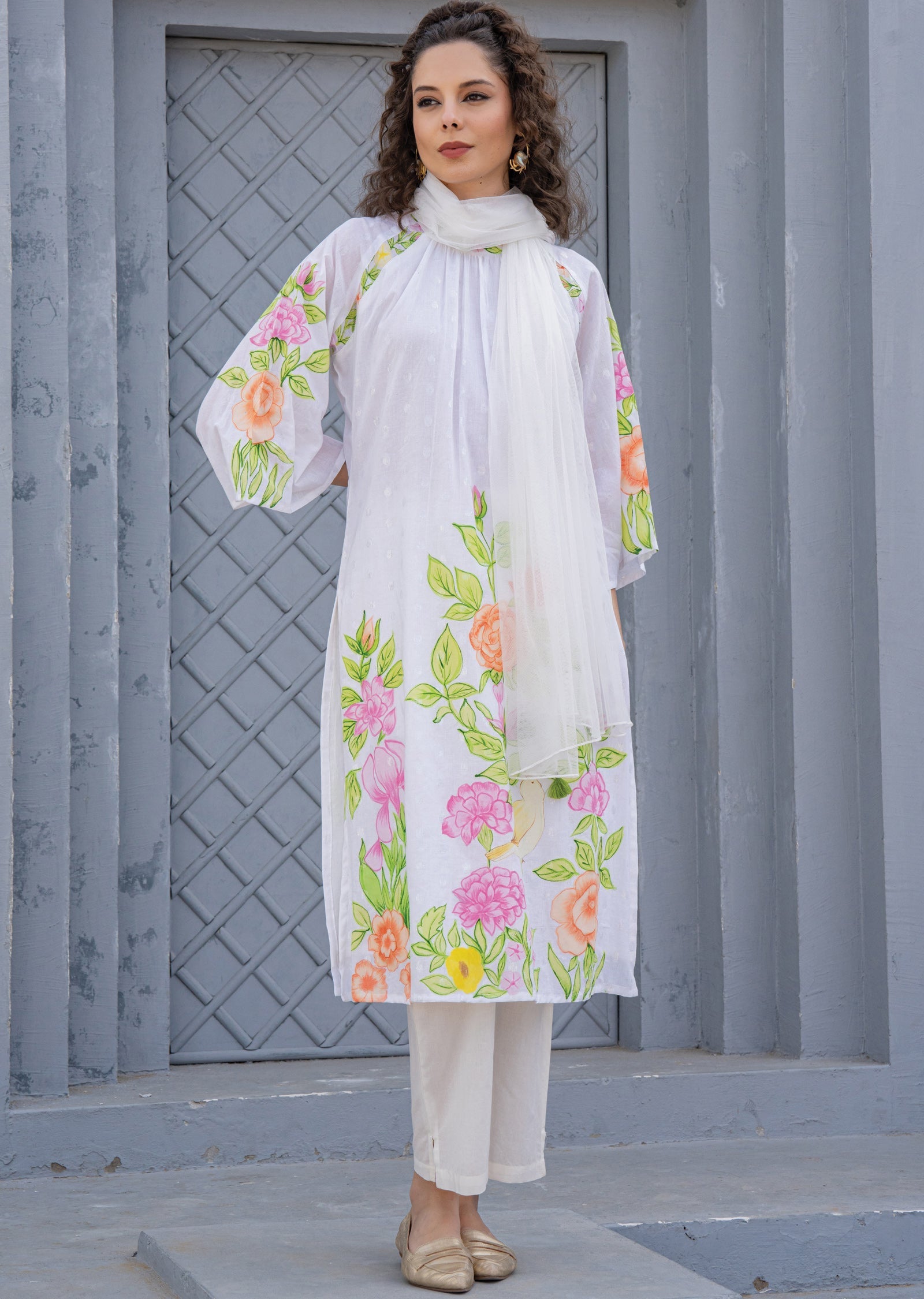 Off White Cotton Straight Cut Suit