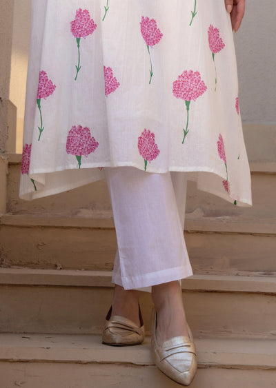 Pink Cotton Straight Cut Kurti Set