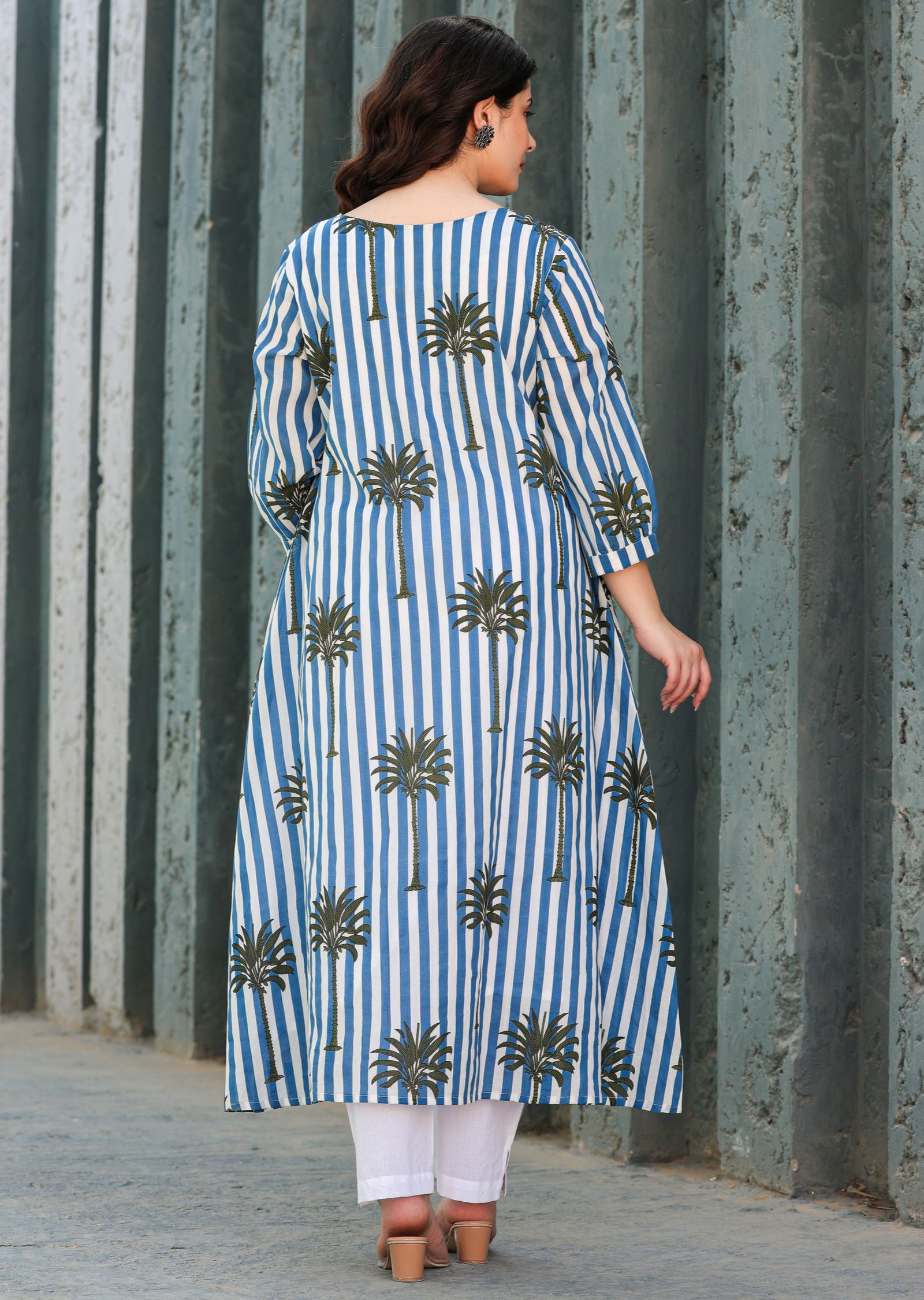 Navy Blue Cotton Straight Cut Kurti Set