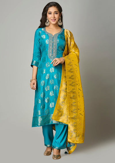 Rama Blue Silk Straight Cut Suit