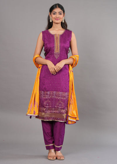 Purple Silk Straight Cut Suit