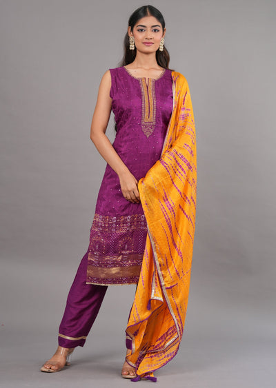 Purple Silk Straight Cut Suit