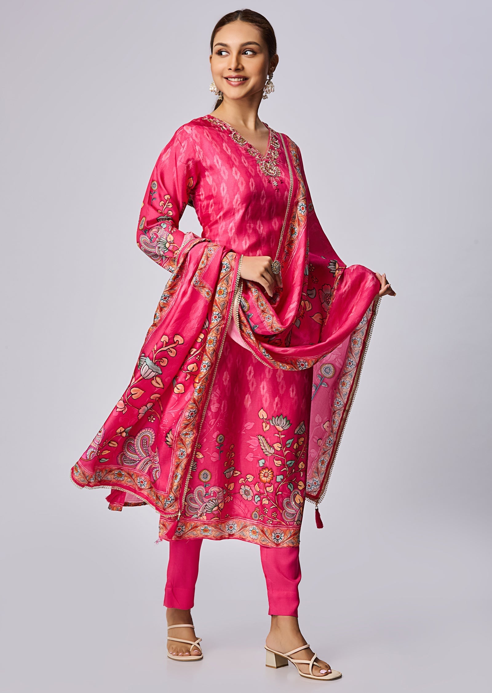 Rani Pink Dola Silk Straight Cut Suit