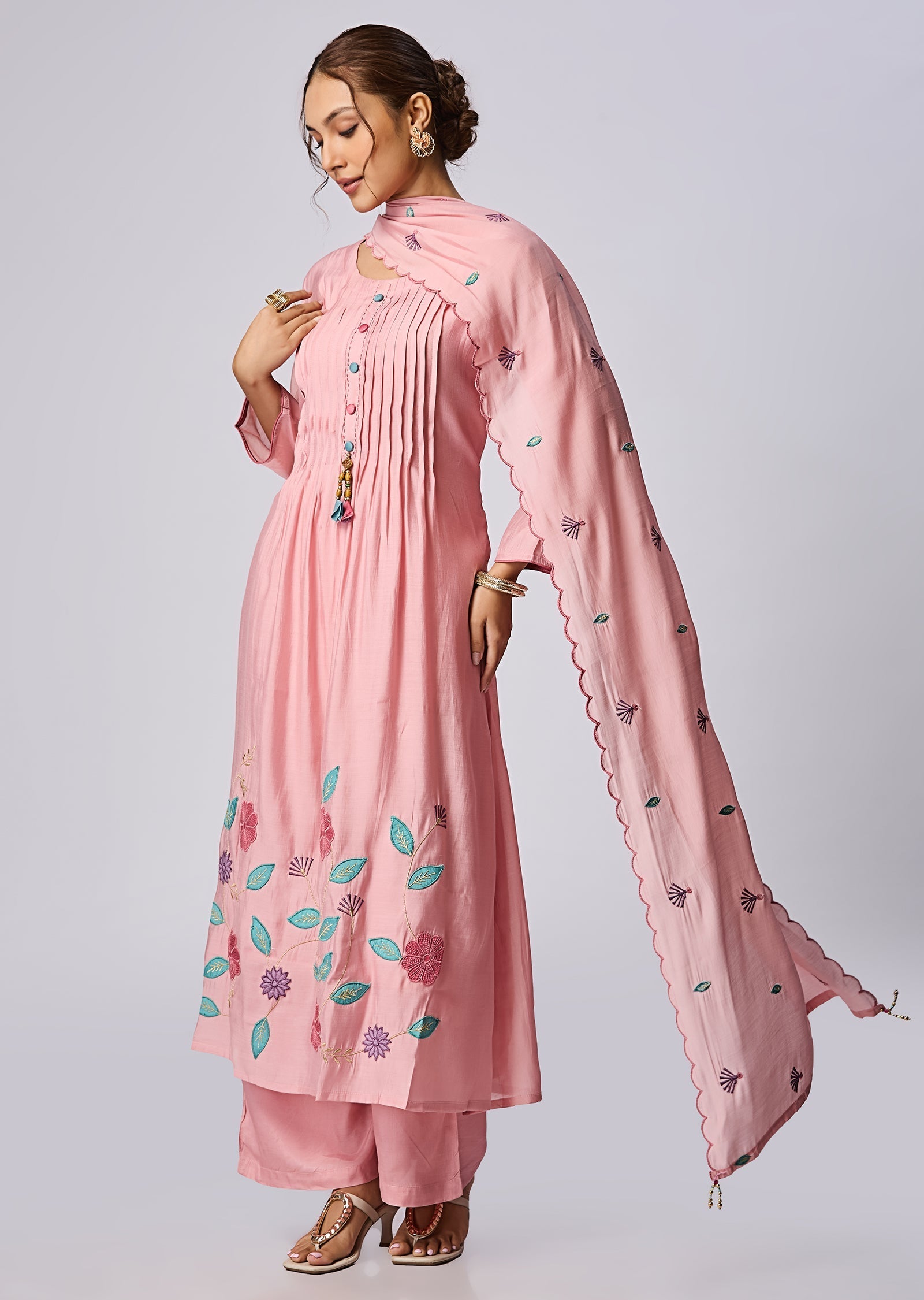 Pink Mul Chanderi Straight Cut Suit