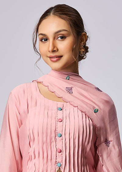 Pink Mul Chanderi Straight Cut Suit