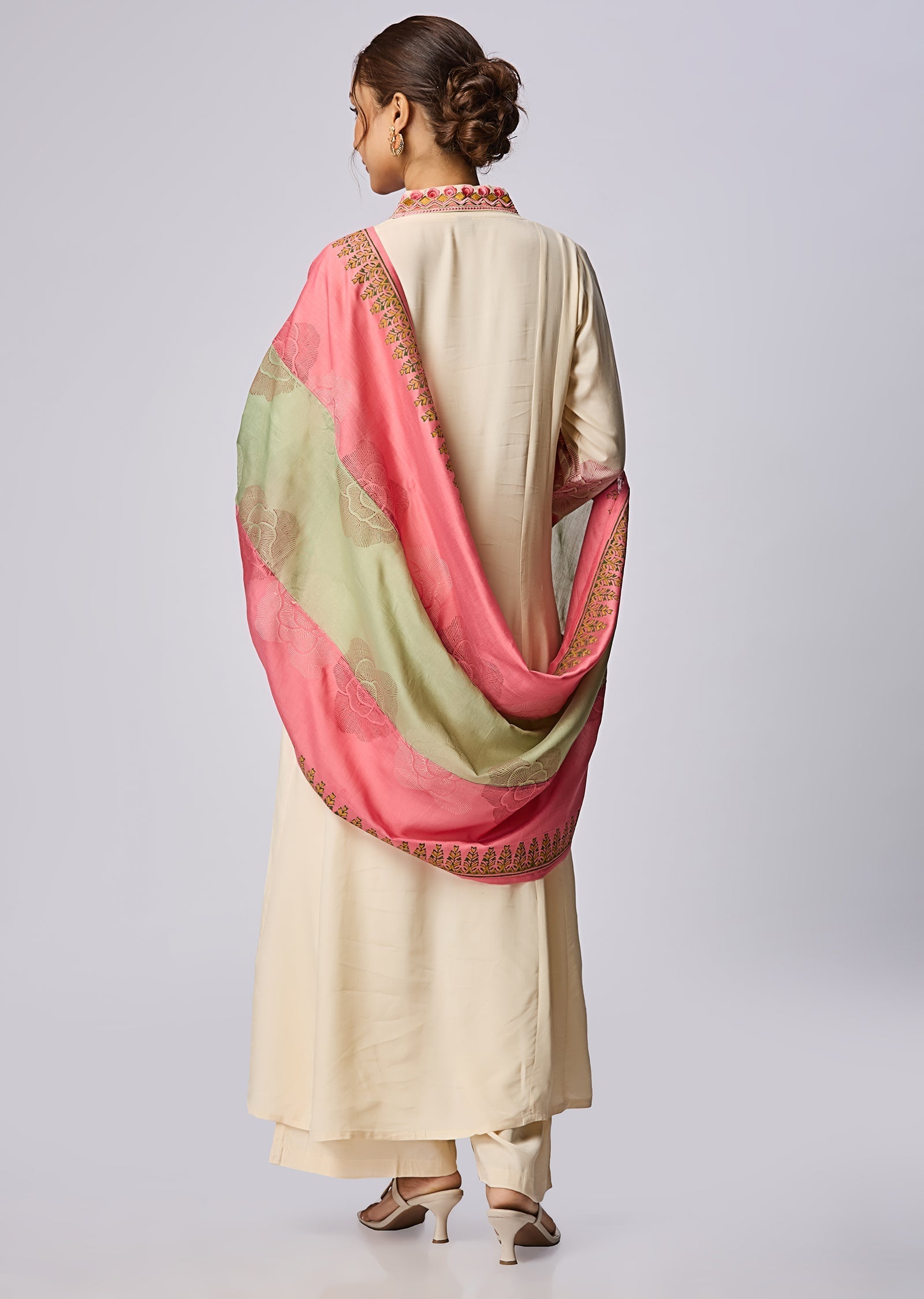 Cream Russian Silk Anarkali Suit