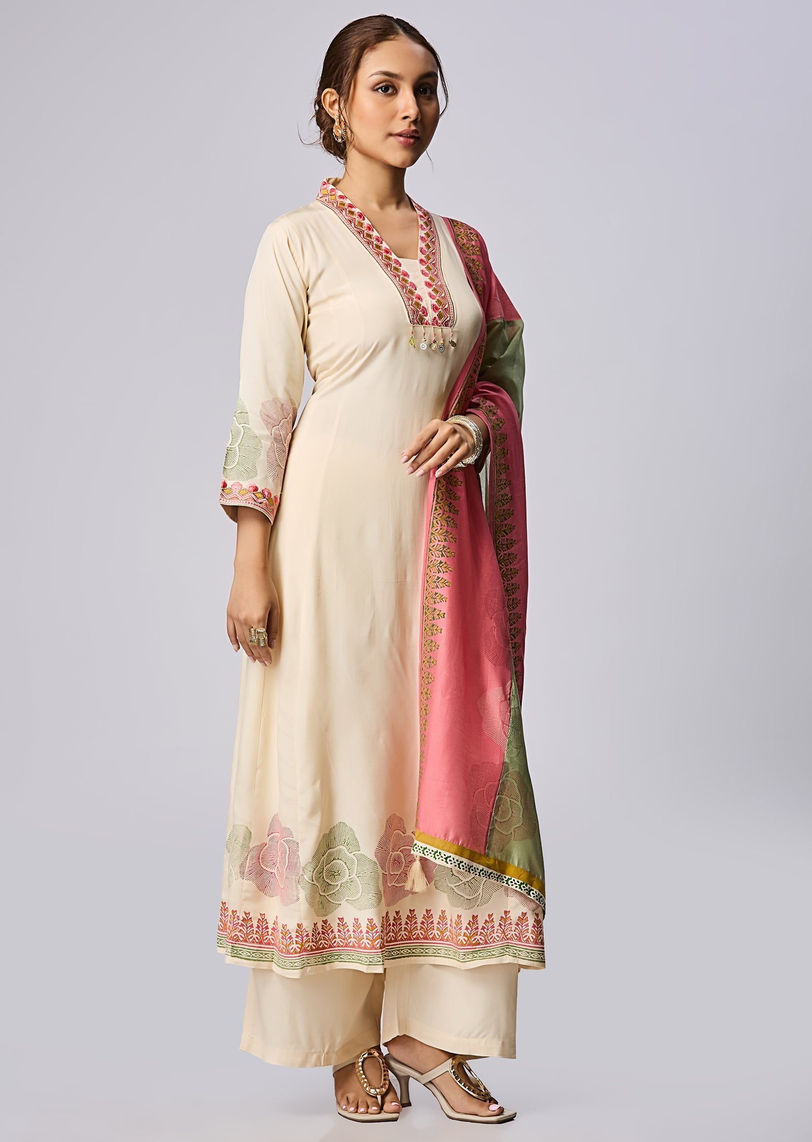 Cream Russian Silk Anarkali Suit