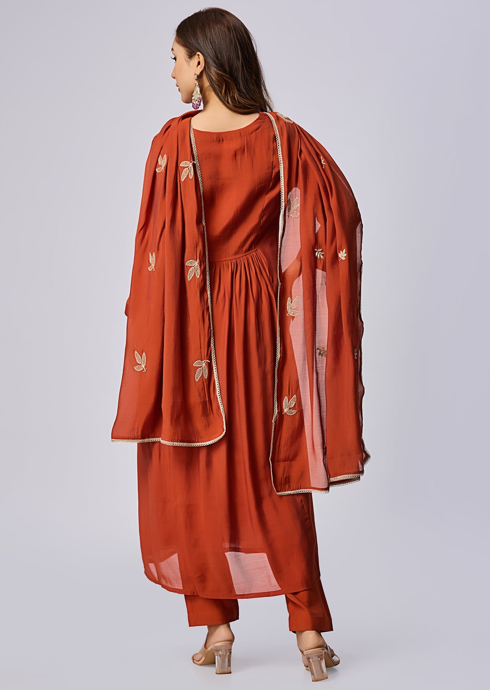 Rust Mul Chanderi Anarkali Suit