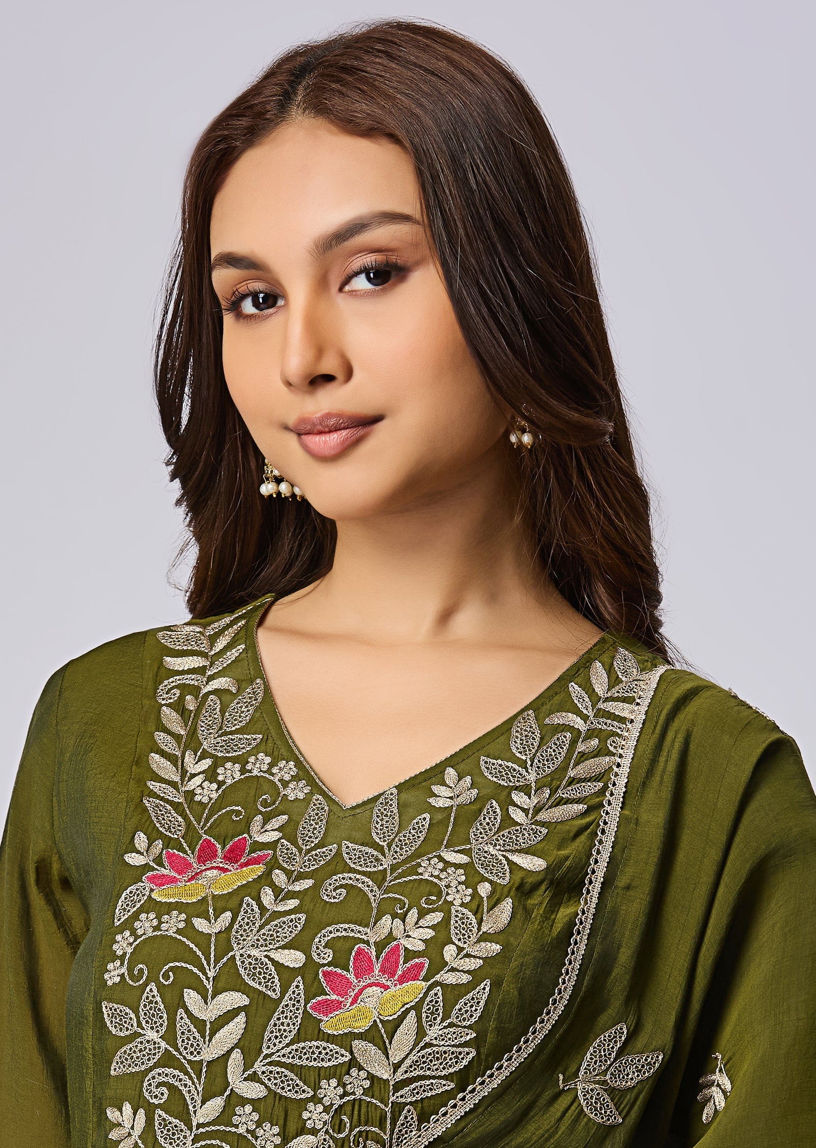 Mehendi Green Mul Chanderi Anarkali Suit