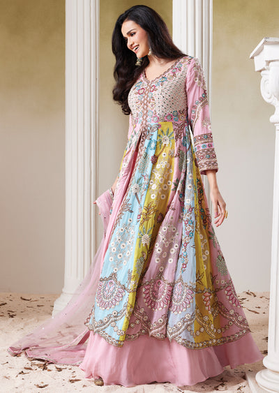 Multi Organza Front slit Anarkali