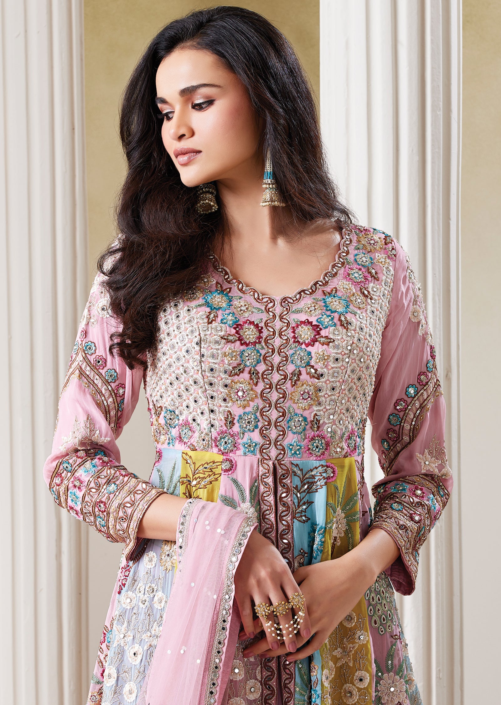 Multi Organza Front slit Anarkali