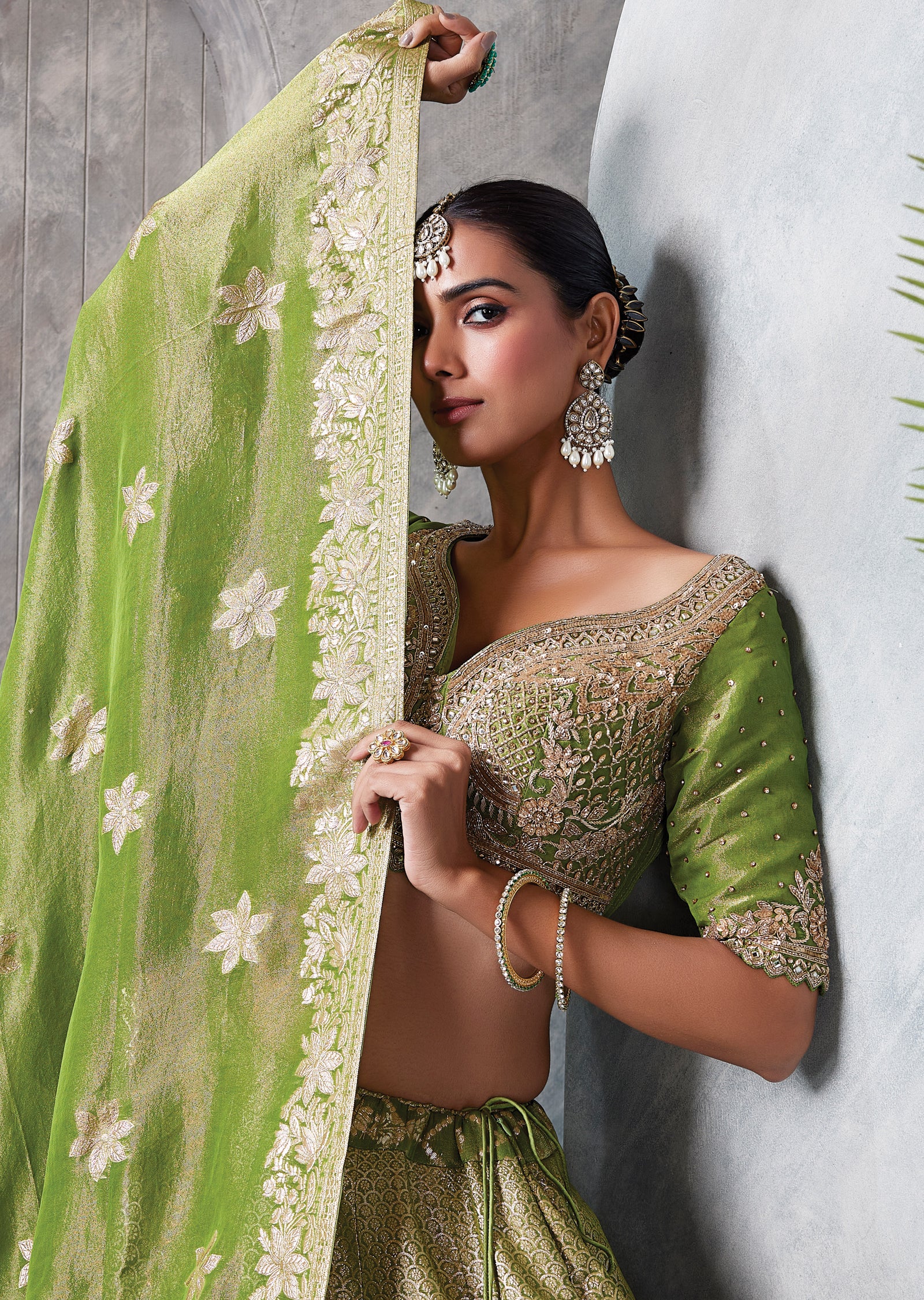 Green Banaras Lehenga Set