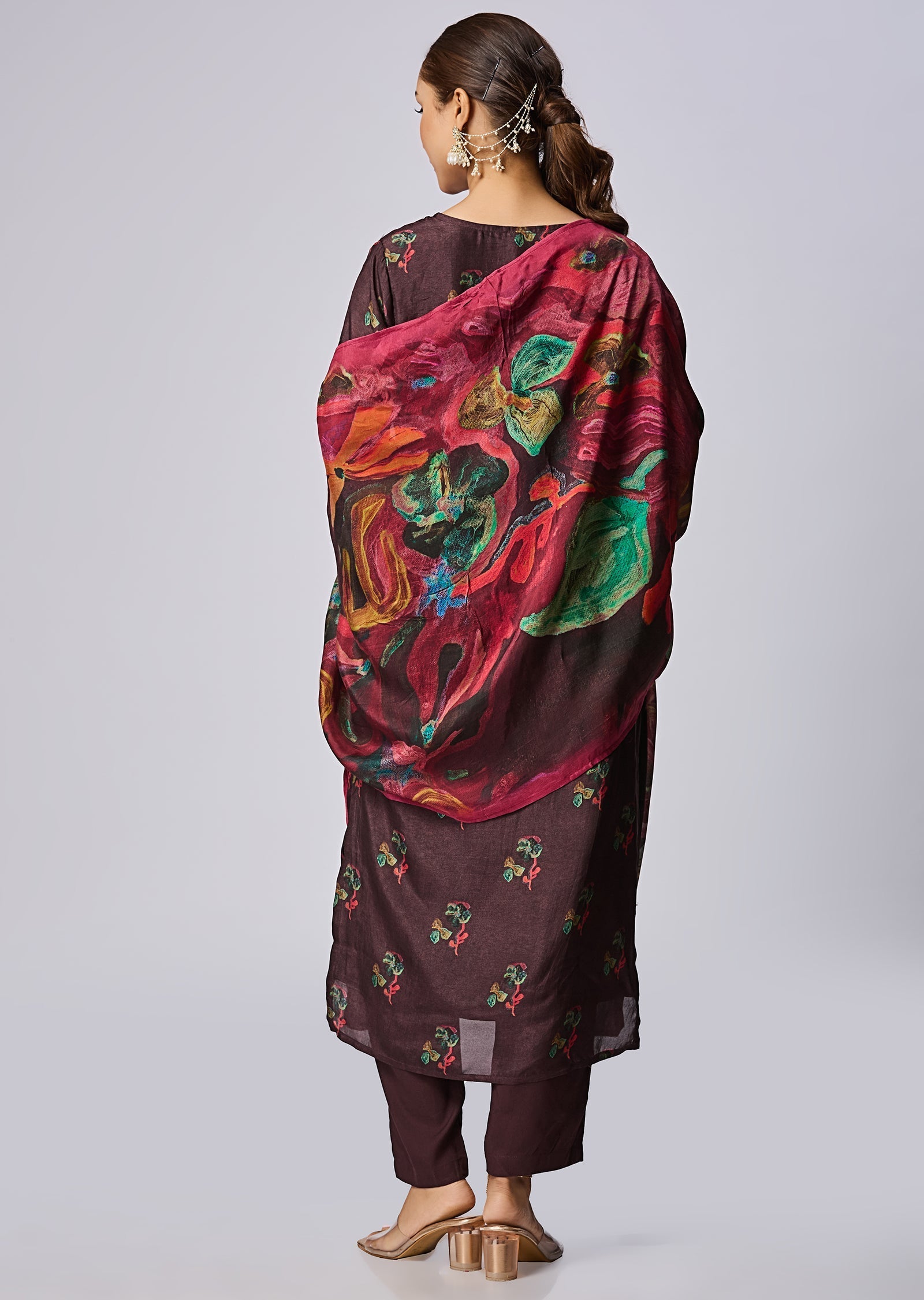 Brown Dola Silk Straight Cut Suit