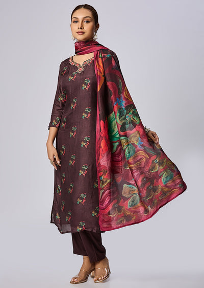 Brown Dola Silk Straight Cut Suit