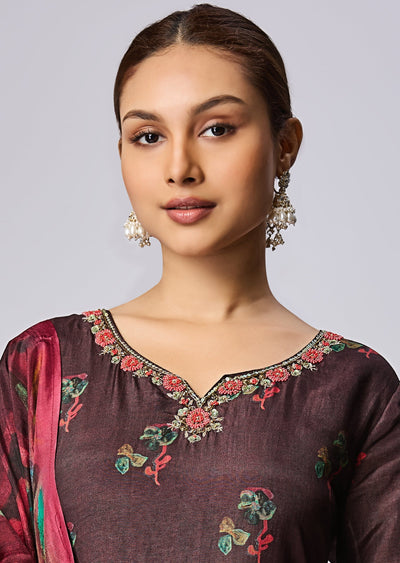 Brown Dola Silk Straight Cut Suit